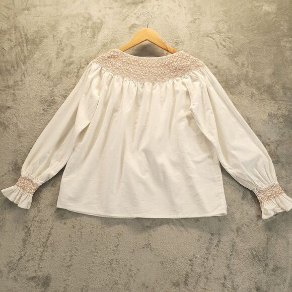 Faherty Women Sz S Cream Naomi 100% Organic Cotton Embroidered Peasant Blouse - Picture 8 of 10